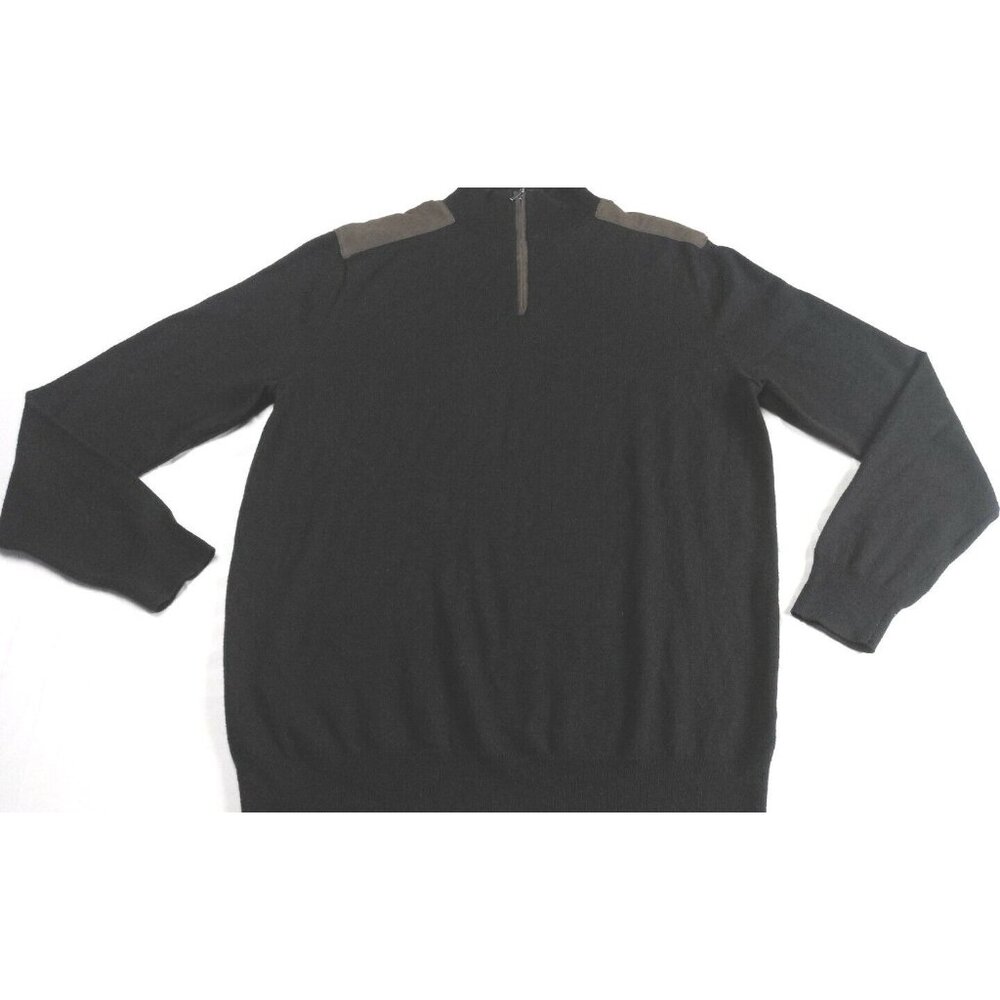 Harrison Davis Sweater Mens Medium Black Top With Faux Suede Trim poly wool